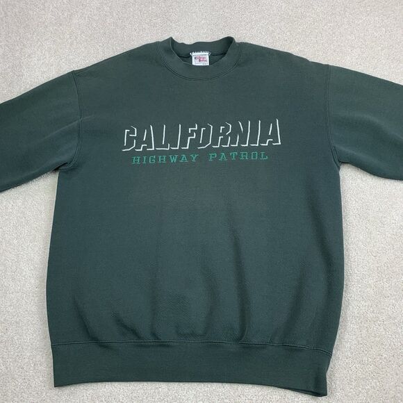 Vintage California Highway Patrol Sweatshirt Size Med Green Crewneck Embroidered - Picture 2 of 12